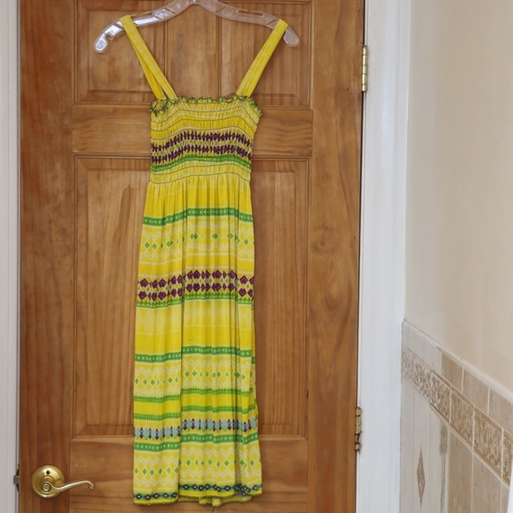 NWT Romantic Sini Women's Yellow Pattern Sleeveless Stretchy Tube Sundress